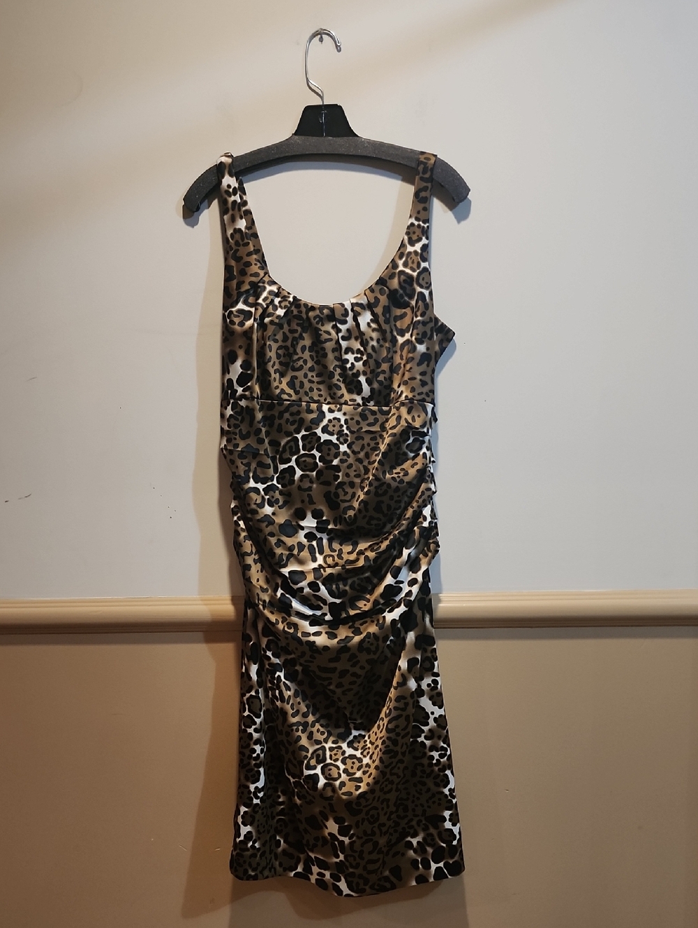 Suzi Chin for Maggy Boutique Leopard-Print Satin Midi Dress in Brown and Black